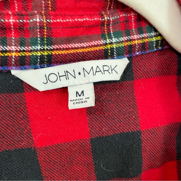John Mark Red and Blue Plaid Flannel Patchwork Button Down Shirt Medium - Picture 6 of 9